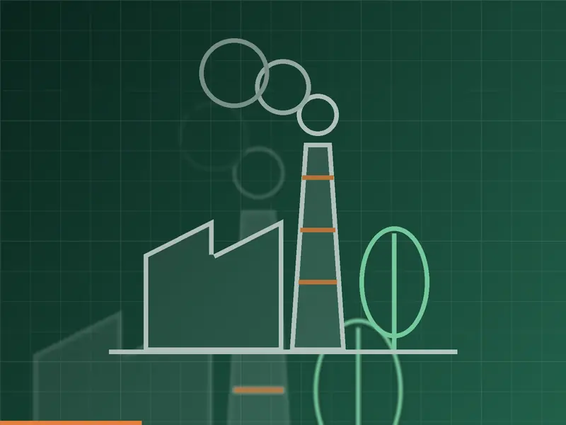 Industrial stack and greenery representing environmental testing and monitoring
